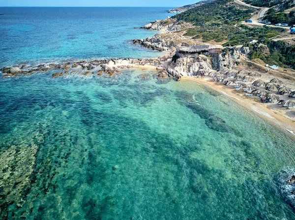 Vue Aérienne Belle Plage Littoral Sithonie Grèce — Photo