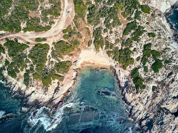 Letecký Pohled Krásnou Pláž Pobřeží Sithonia Řecko — Stock fotografie