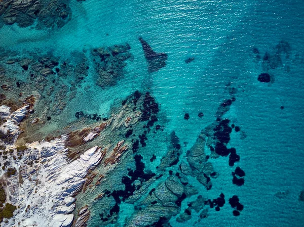 Lindo Litoral Rochoso Vista Tiro Drone Sithonia Grécia — Fotografia de Stock