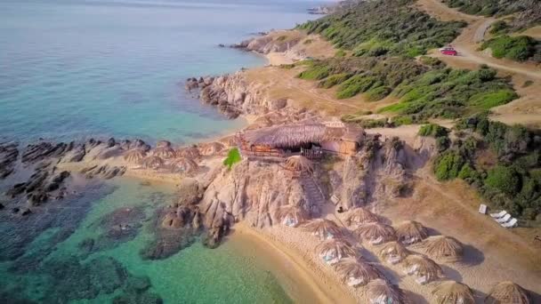 Prachtig Strand Luchtfoto Geschoten Sithonia Griekenland — Stockvideo