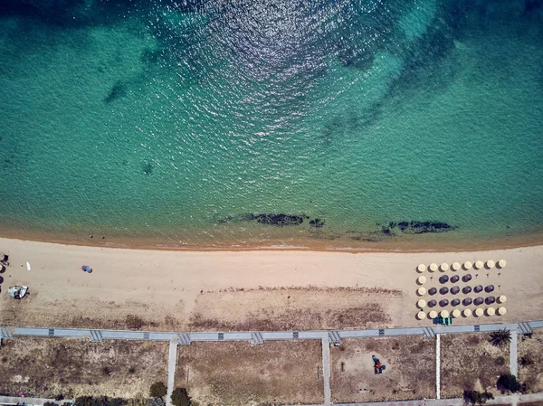 Piękna Plaża Top Ptaka Drone Strzał Sithonia Grecja — Zdjęcie stockowe