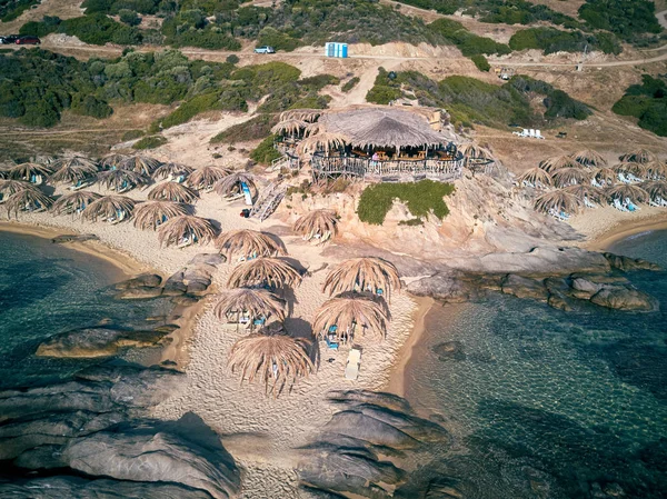 Hombre Bar Una Hermosa Playa Vista Aérea Drone Shot Sithonia — Foto de Stock