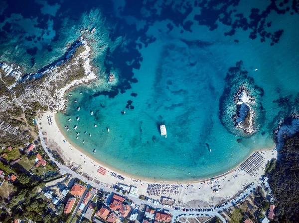 Schöner Strand Oberhalb Luftaufnahme Drohnenschuss Sithonia Griechenland — Stockfoto
