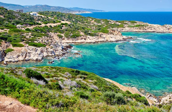 Prachtig Strand Rotsachtige Kustlijn Landschap Sithonia Griekenland — Stockfoto