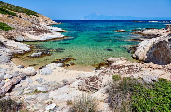 Hermosa Playa Paisaje Costa Rocosa Sithonia Grecia — Foto de Stock