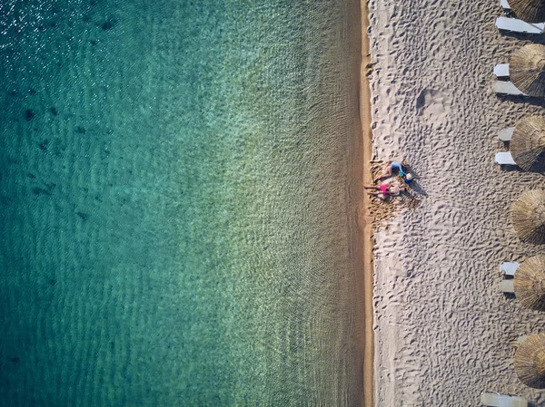 Vackra Sandstrand Översta Flygfoto Från Drone Skott Sithonia Grekland — Stockfoto