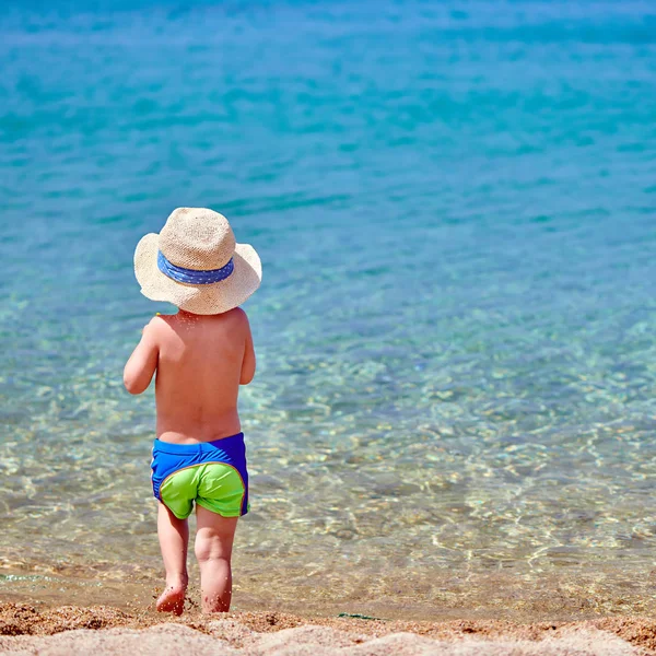 Two Year Old Toddler Boy Sandy Beach — Stock Photo, Image