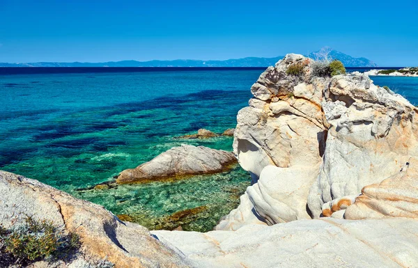 Hermosa Costa Rocosa Paisaje Agua Mar Turquesa Sithonia Grecia — Foto de Stock