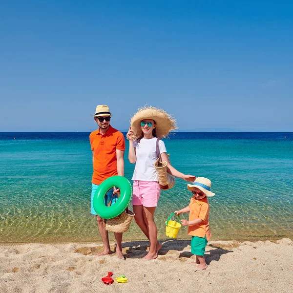 Family Beach Young Couple Three Year Old Boy Sithonia Greece — Stock Photo, Image