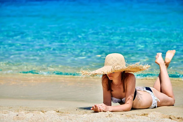 Woman Bikini Beach Sithonia Greece Stock Picture