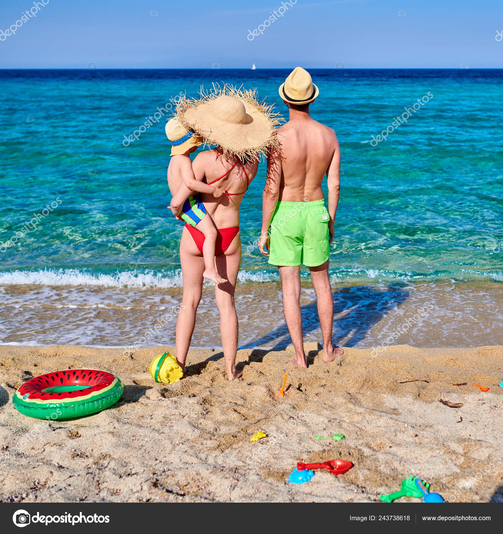Family Beach Young Couple Three Year Old Boy Sithonia Greece