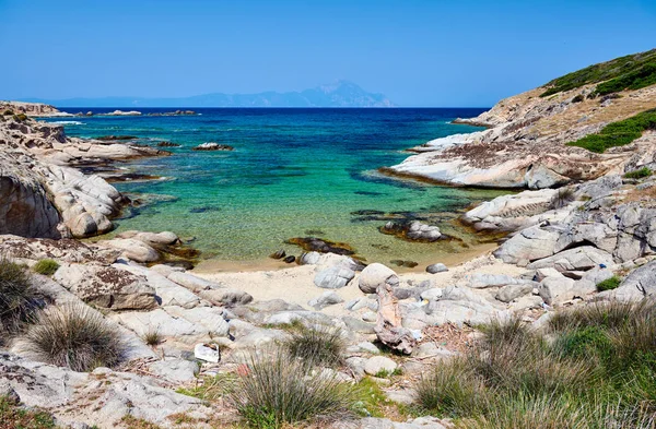 Hermosa Playa Paisaje Costa Rocosa Sithonia Grecia — Foto de Stock