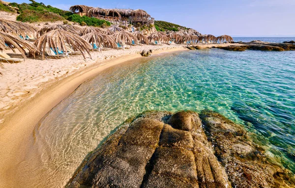 Hermosa Playa Paisaje Costa Rocosa Sithonia Grecia — Foto de Stock