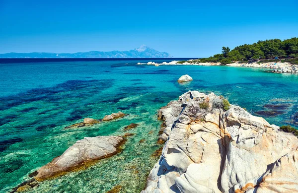 Hermosa Costa Rocosa Paisaje Agua Mar Turquesa Sithonia Grecia — Foto de Stock