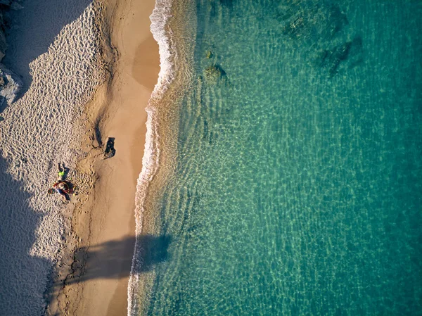 Hermosa Playa Con Vista Aérea Superior Familiar Drone Shot Sithonia —  Fotos de Stock