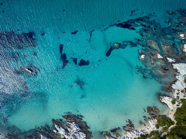 Schöner Strand Und Felsige Küste Top Luftaufnahme Drohnenschuss Sithonia Griechenland — Stockfoto