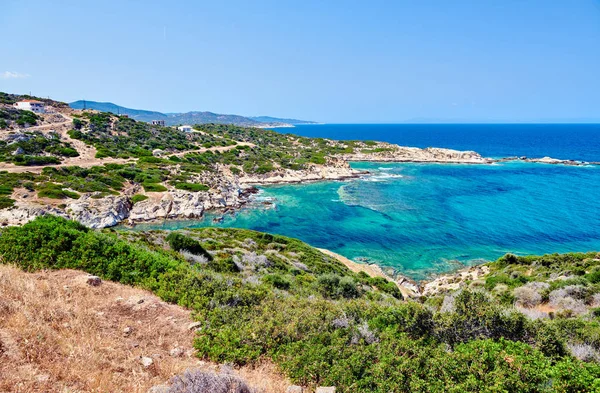 Hermosa Playa Paisaje Costa Rocosa Sithonia Grecia —  Fotos de Stock