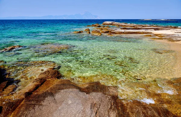 Piękna Plaża Skalisty Krajobraz Wybrzeża Sithonia Grecja — Zdjęcie stockowe