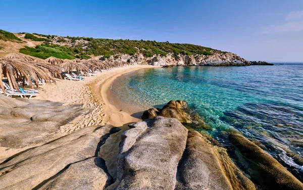 Пляж Скалистый Ландшафт Побережья Ситония Греция — стоковое фото
