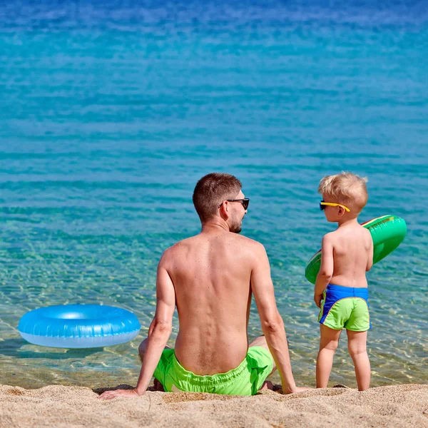 Two Year Old Toddler Boy Beach Father — Stock Photo, Image