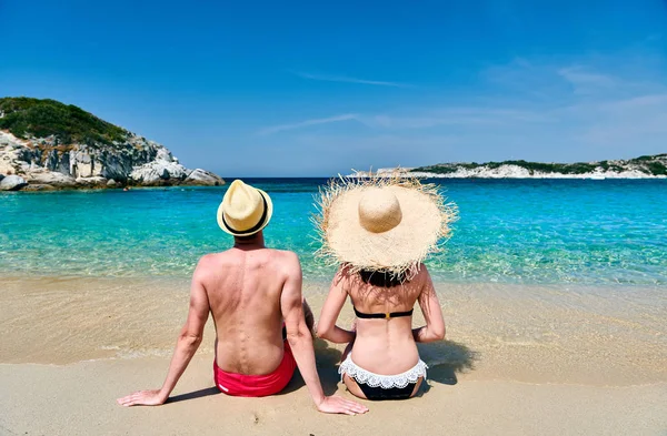 Couple Sur Plage Sithonia Grèce — Photo