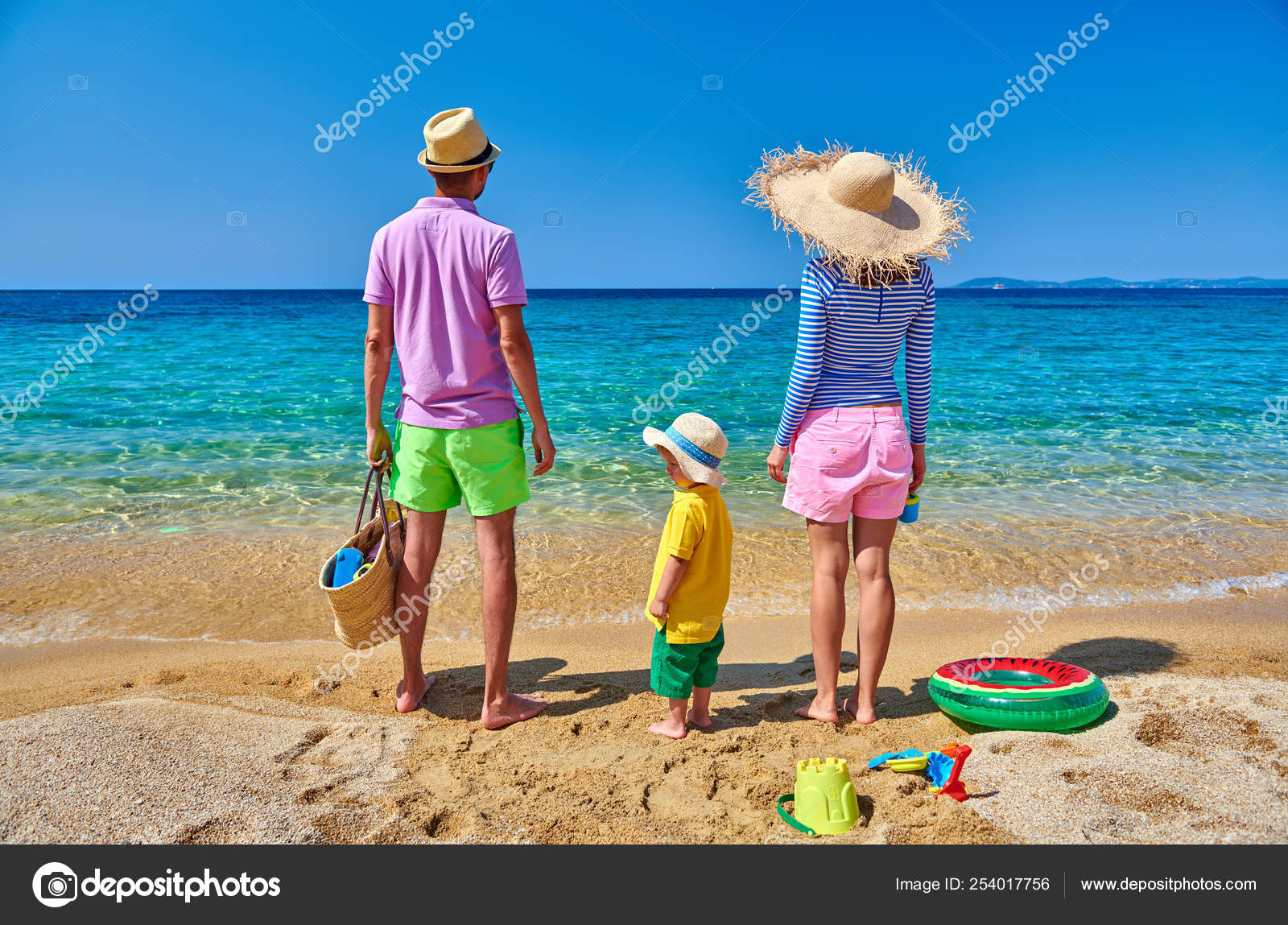 Family On Beach In Greece Summer Vacation Stock Photo