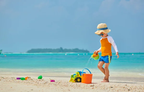 Three Year Old Toddler Boy Playing Beach Toys Beach Summer — Stock Photo, Image