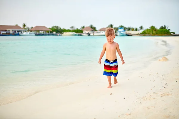 Three Year Old Toddler Boy Beach Sunset Summer Family Vacation — Stock Photo, Image