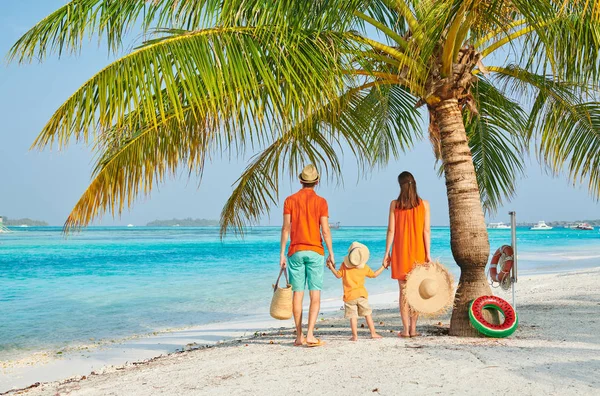 Aile Plajı Turuncu Palmiye Ağacının Altında Yıl Yaşlı Erkek Çocuk — Stok fotoğraf