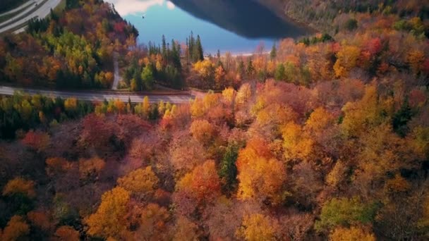 View Echo Lake Artist Bluff Autumn Aerial Shot Осенние Цвета — стоковое видео