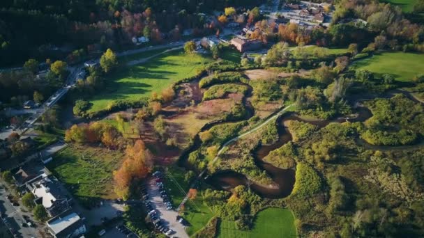Autumn Aerial Shot Stowe Vermont Usa — Stock Video