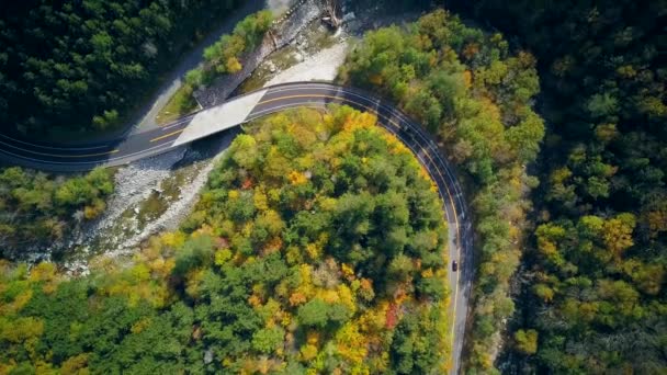 Mohawk Trail Estrada Sinuosa Outono Tiro Aéreo Massachusetts Eua — Vídeo de Stock