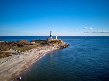 Montauk deniz feneri ve plaj havadan vurdu