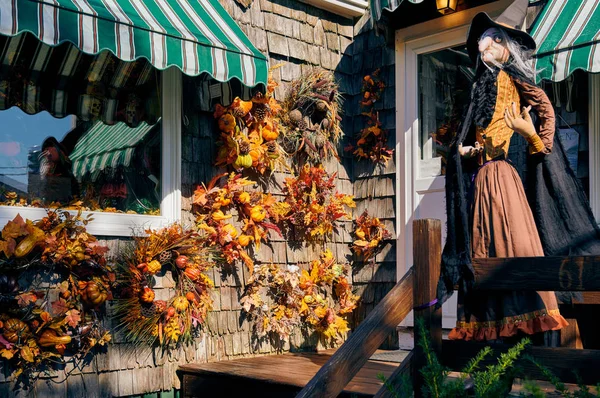 Decorazioni a ghirlanda autunnale su parete in legno — Foto Stock