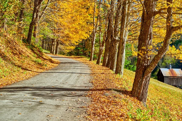 Cheminée route non goudronnée à l'automne dans le Vermont, États-Unis. — Photo