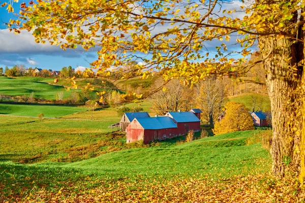 Jenne Farm met schuur op zonnige herfstochtend — Stockfoto