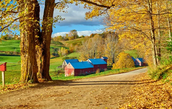 Jenne Farm se stodolou na slunném podzimním ránu — Stock fotografie