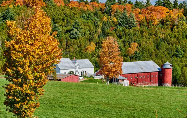 Bauernhof mit Scheune an sonnigem Herbsttag — Stockfoto