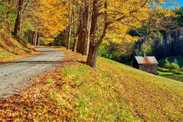 미국 버몬트주의 가을에 있는 진흙 포장되지 않은 도로. — 스톡 사진