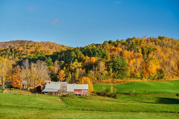 Jenne Farm z stodołą w słonecznym jesiennym dniu — Zdjęcie stockowe