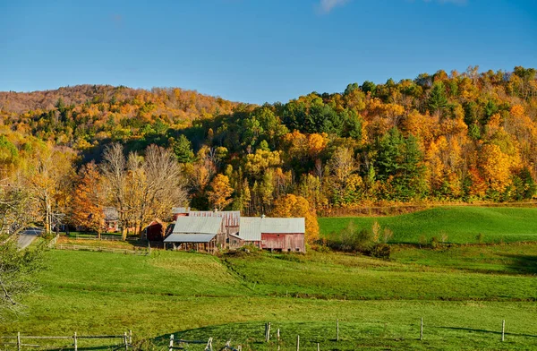 Jenne Bauernhof mit Scheune an sonnigem Herbsttag — Stockfoto