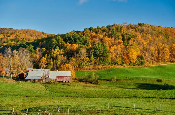 Jenne Bauernhof mit Scheune an sonnigem Herbsttag — Stockfoto