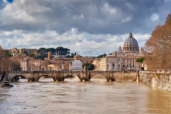 St. Peter's cathedral and Tiber river in Rome
