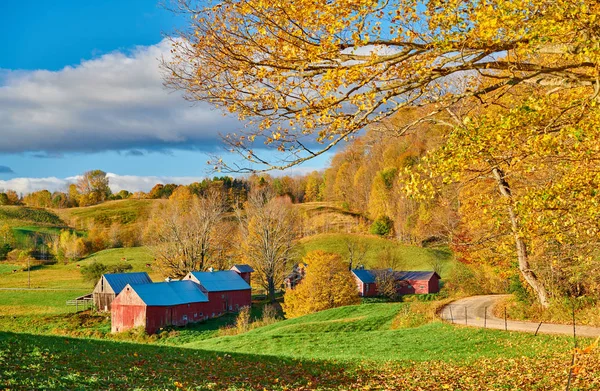 Jenne Farm se stodolou na slunném podzimním ránu — Stock fotografie