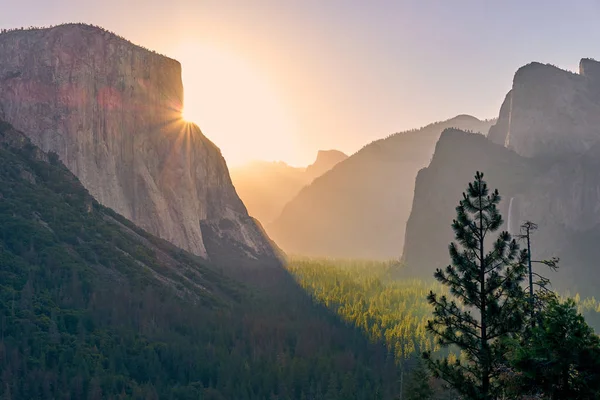 Gün doğumunda Yosemite Ulusal Parkı Vadisi — Stok fotoğraf