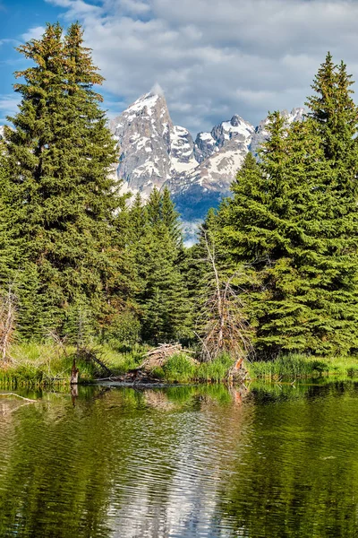 Bergen in Grand Teton National Park met reflectie in Snake River — Stockfoto