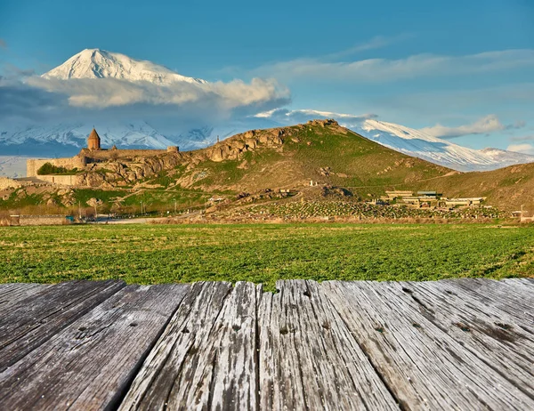 Ancient Castle Monastery Khor Virap Armenia Ararat Mountain Landscape Background — Stock Photo, Image