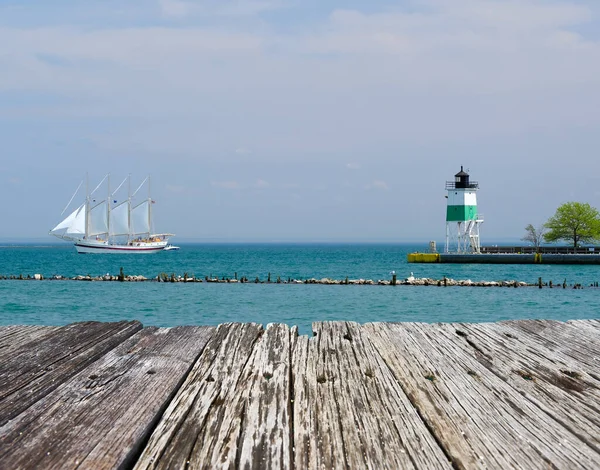 Chicago Harbor Southeast Guidewall Lighthouse Lake Michigan Chicago — Foto de Stock