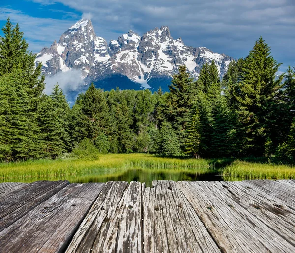 지점에 그랜드티턴 아침에 스네이크 있습니다 Grand Teton National Park Wyoming — 스톡 사진