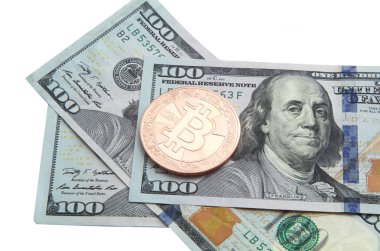Altın bitcoin dolar faturaları üzerinde